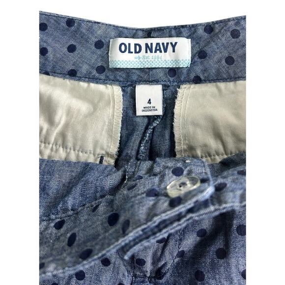 Old Navy Chambray Polka Dot Shorts Sz 4 Cotton Blue Chino Casual 3" Inseam - Picture 3 of 5